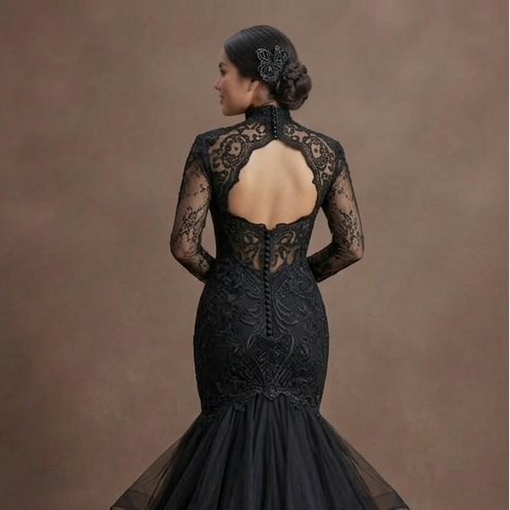 Gothic Prom Dress Black Lace Mermaid Dark Elegance Prom