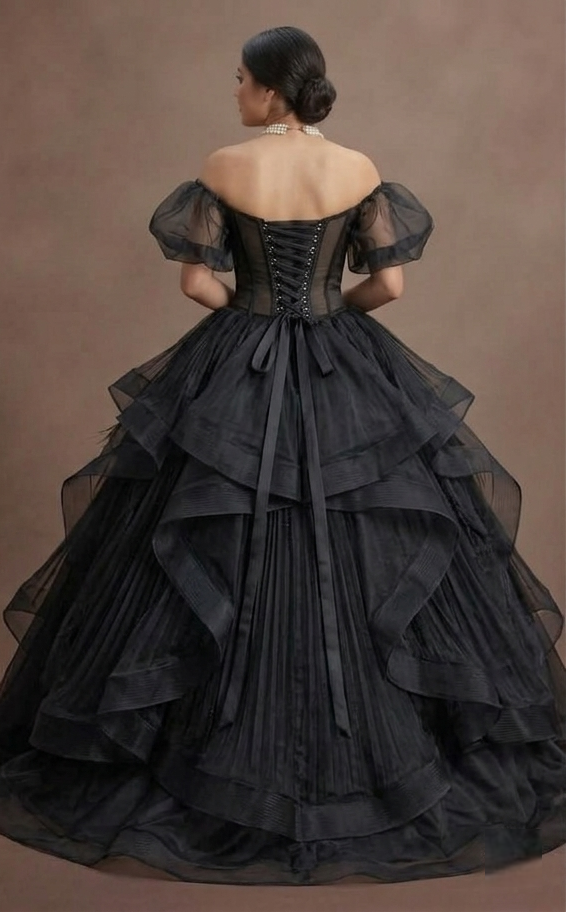 Gothic Prom Dress Black Organza Princess Gothic Ball