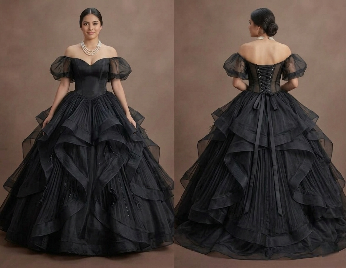 Gothic Prom Dress Black Organza Princess Gothic Ball