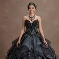 Gothic Prom Dress Black Organza Strapless Formal Prom