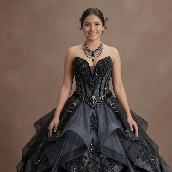 Gothic Prom Dress Black Organza Strapless Formal Prom