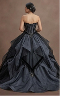 Gothic Prom Dress Black Organza Strapless Formal Prom
