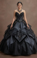 Gothic Prom Dress Black Organza Strapless Formal Prom