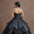 Gothic Prom Dress Black Organza Strapless Formal Prom