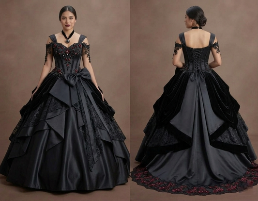 Gothic Prom Dress Black Satin Corset Dark Romance Prom