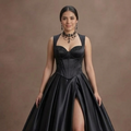 Gothic Prom Dress Black Satin High Slit Glam Prom