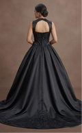 Gothic Prom Dress Black Satin High Slit Glam Prom