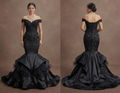 Gothic Prom Dress Black Satin Mermaid Luxury Evening