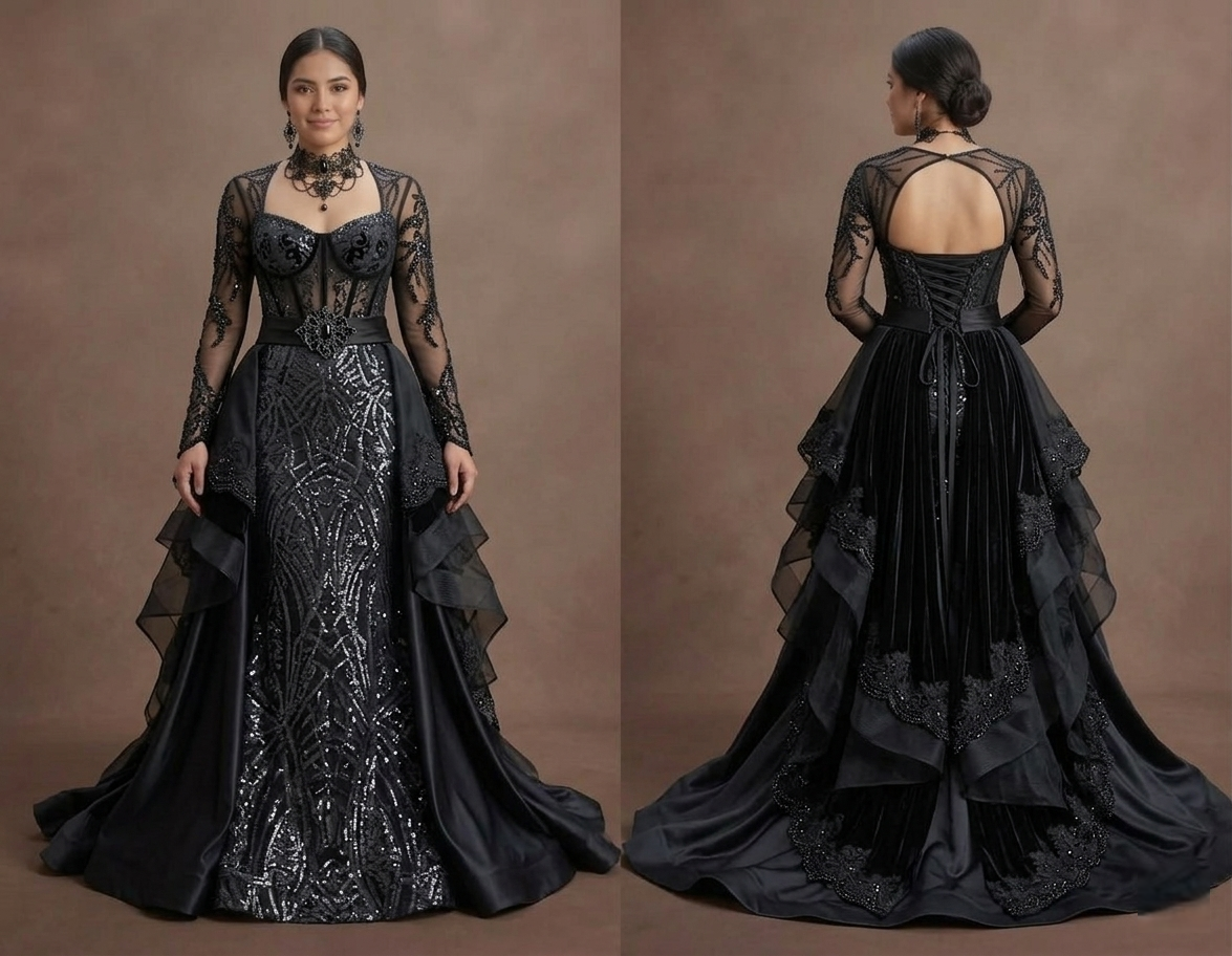 Gothic Prom Dress Black Sequin Glam Dark Prom Night