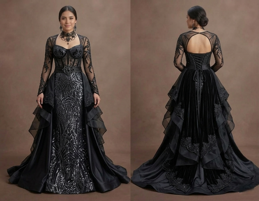 Gothic Prom Dress Black Sequin Glam Dark Prom Night