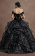 Gothic Prom Dress Black Tulle Ball Gown Dramatic Prom
