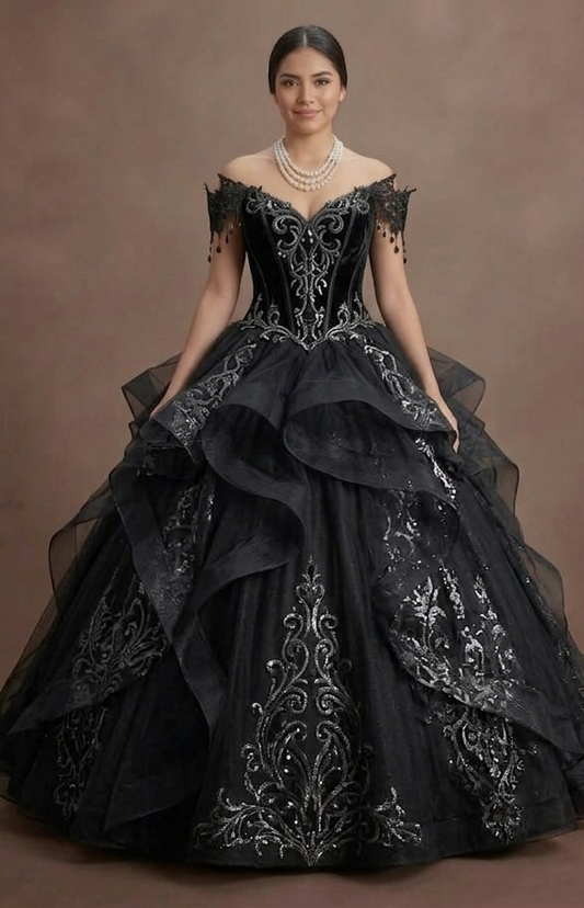 Gothic Prom Dress Black Tulle Ball Gown Dramatic Prom