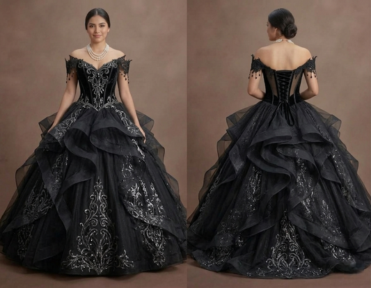 Gothic Prom Dress Black Tulle Ball Gown Dramatic Prom