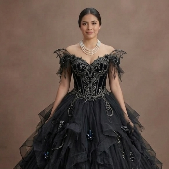 Gothic Prom Dress Black Tulle Layered Fantasy Prom