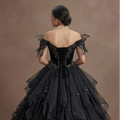 Gothic Prom Dress Black Tulle Layered Fantasy Prom