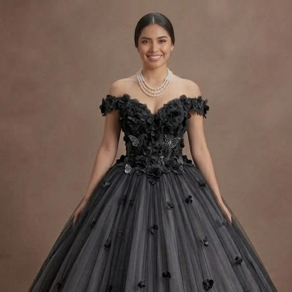 Gothic Prom Dress Black Tulle Off Shoulder Fairytale Night