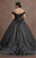 Gothic Prom Dress Black Tulle Off Shoulder Fairytale Night