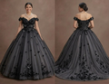 Gothic Prom Dress Black Tulle Off Shoulder Fairytale Night