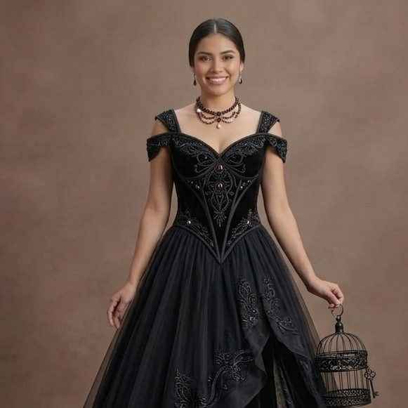 Gothic Prom Dress Black Velvet A-Line Formal Night