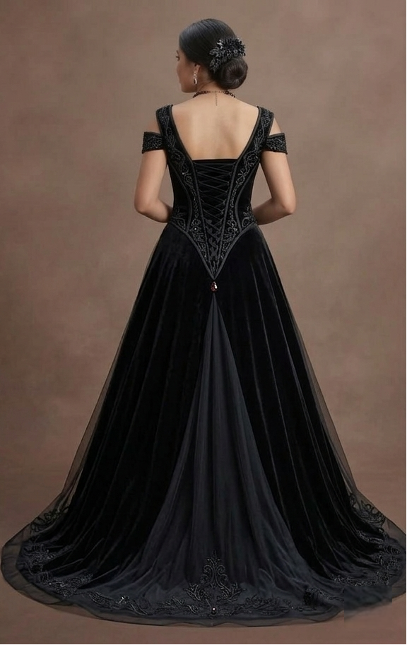 Gothic Prom Dress Black Velvet A-Line Formal Night