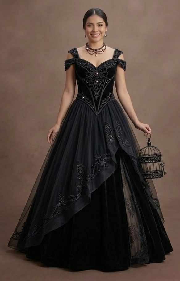 Gothic Prom Dress Black Velvet A-Line Formal Night