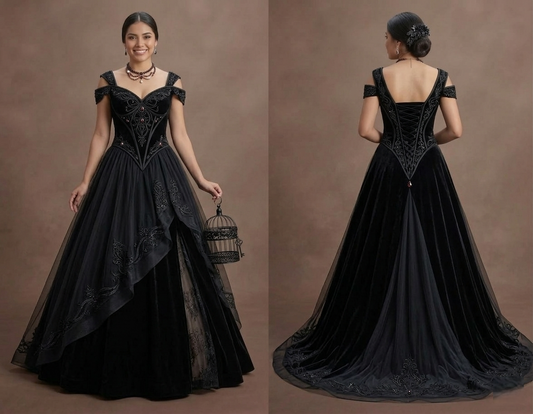Gothic Prom Dress Black Velvet A-Line Formal Night