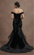 Gothic Prom Dress Black Velvet Fitted Gothic Evening