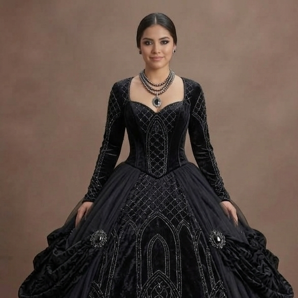 Gothic Prom Dress Black Velvet Long Sleeve Dark Royal Prom