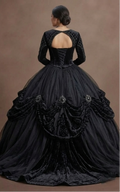 Gothic Prom Dress Black Velvet Long Sleeve Dark Royal Prom