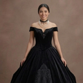 Gothic Prom Dress Black Velvet Off Shoulder Elegant Prom