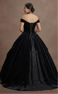 Gothic Prom Dress Black Velvet Off Shoulder Elegant Prom