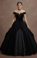 Gothic Prom Dress Black Velvet Off Shoulder Elegant Prom