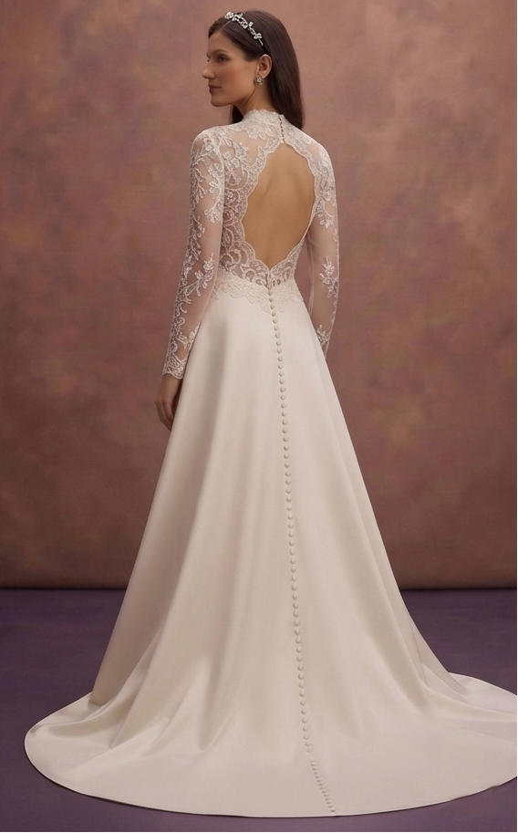 Graceful Satin Bridal Gowns with Long Trains