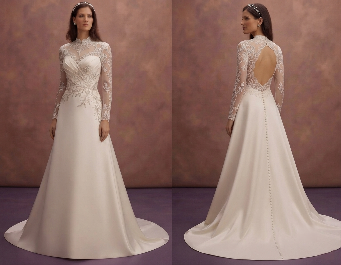 Graceful Satin Bridal Gowns with Long Trains