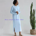 2024 Casual Midi Knit Dress Women's O-neck Long Sleeve Split Straight Dresses 2023 Autumn Pure Color Knit Vestidos