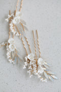 Porcelain Flower Hair Pins Clips Opal Head Pieces Gold Silver Color Hairpins For Brides Women Bridal Jewelry Wedding Accessories