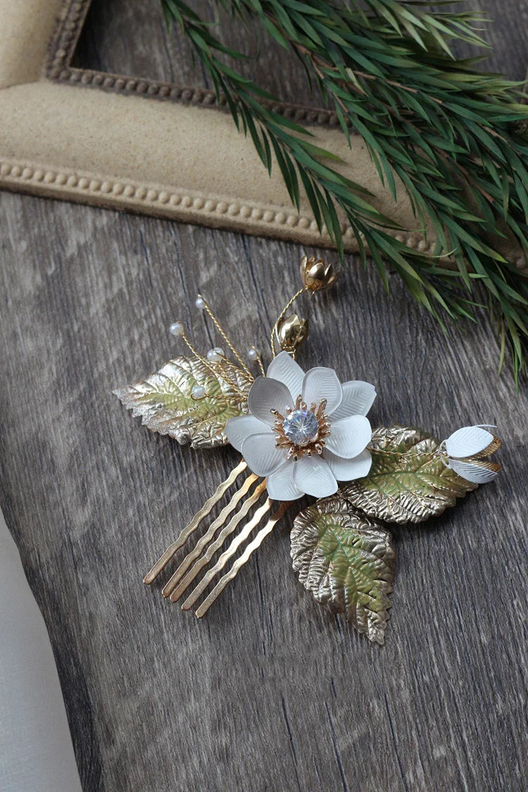 Wedding Accessories Vintage Hairpins Flower Leaf Head Pieces Headdress Crystal Hair Combs Pins For Brides Women Bridal Jewelry a