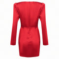 Sexy Red Satin Dress Women's Deep V Neck Puff Sleeve Bodycon Draped Dress Club Night Party Mini Vestidos