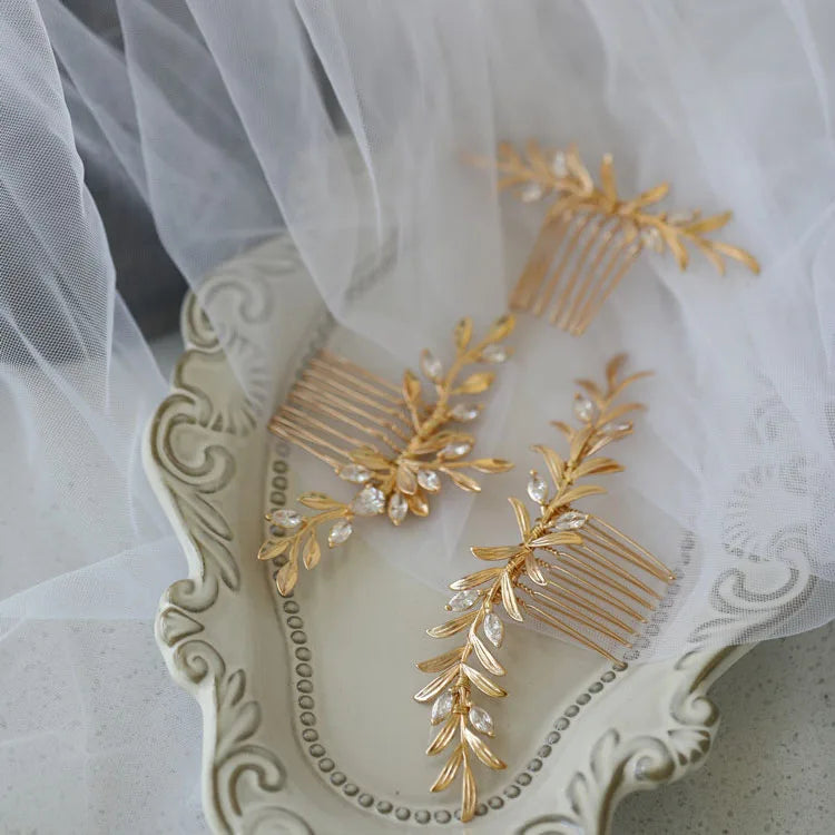 Vintage Gold Color Hair Combs Pins Zirconia Hairpins Brides Bridesmaids Head Pieces Headdress Bridal Jewelry Wedding Accessories