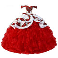 Mexican Blue Quinceanera Dress Charro Off The Shoulder Ball Gown Sweet 16 Birthday Organza Ruffles Corset Pageant Customized