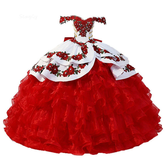Mexican Blue Quinceanera Dress Charro Off The Shoulder Ball Gown Sweet 16 Birthday Organza Ruffles Corset Pageant Customized