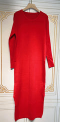 2024 Casual Midi Knit Dress Women's O-neck Long Sleeve Split Straight Dresses 2023 Autumn Pure Color Knit Vestidos Red