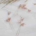 Bridal Accessories Crystal Rhinestones Headpieces Hairpins Pink Flower Hair Pins Clip For Women Brides Headdress Wedding Jewelry b