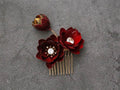 Bridal Jewelry Red Flower Hair Combs Pins Clips Crystal Rhinestones Hairpins Head pieces Brides Headdress Wedding Accessories a