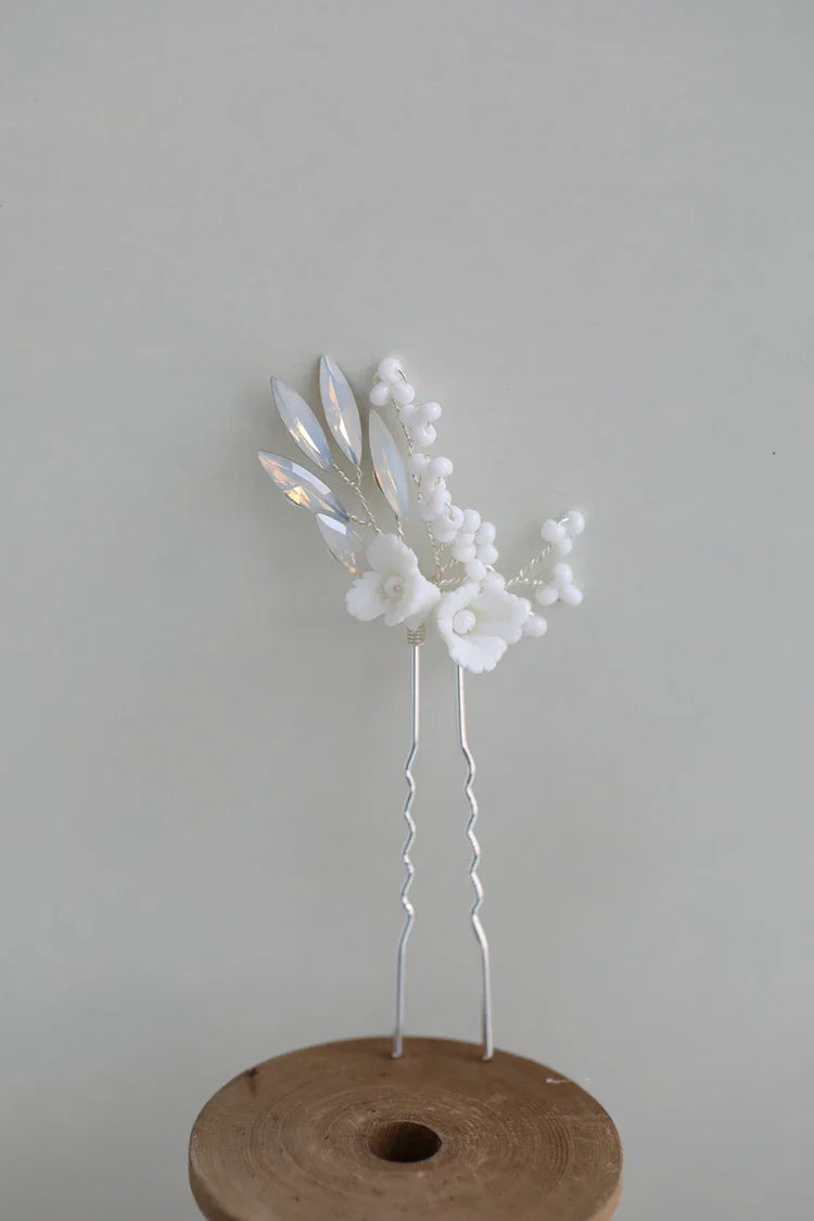 Porcelain Flower Hair Pins Clips Opal Head Pieces Gold Silver Color Hairpins For Brides Women Bridal Jewelry Wedding Accessories silver color