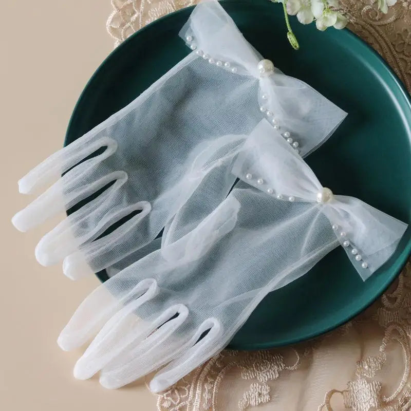 Lace Short Bridal Gloves bowknot Wristband Wedding Glove For Women Girl Party Evening Dress Jewelry Bride Accessories b