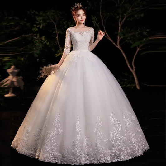 Half Sleeve Empire Illusion Wedding Dress For Pregnant Ball Gown Lace Embroidery Wedding Dress Robe De Mariee