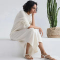 2024 Casual Midi Knit Dress Women's O-neck Long Sleeve Split Straight Dresses 2023 Autumn Pure Color Knit Vestidos