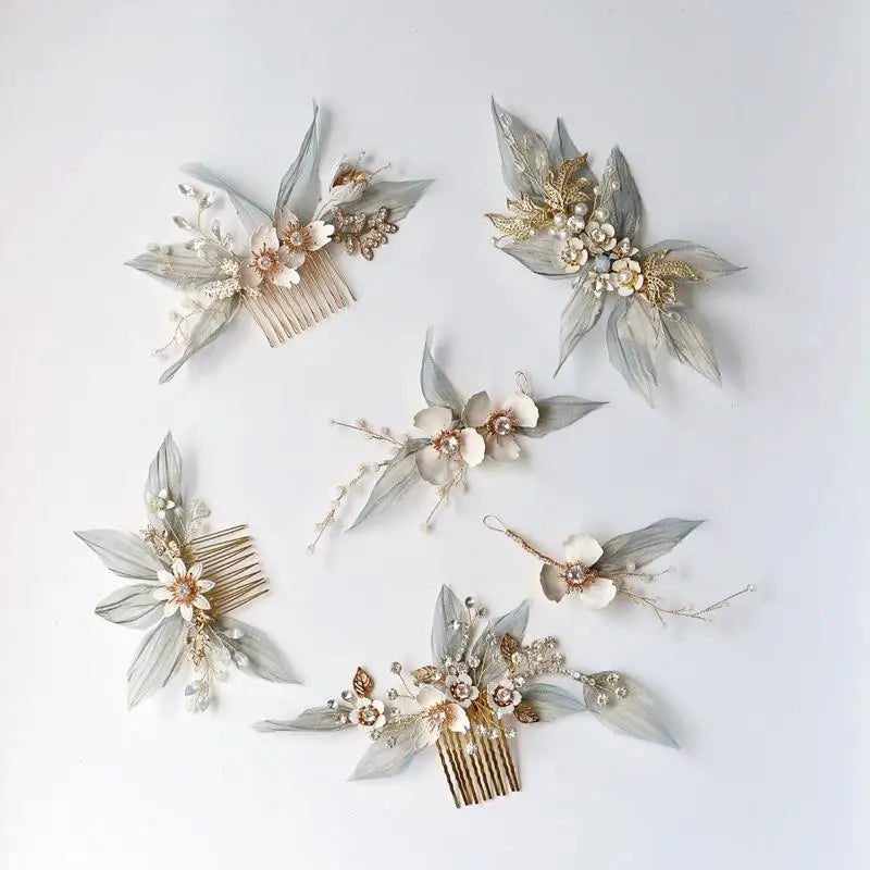Flower Leaf Headband Headpieces Crystal Pearl Hair Comb Pins Bridesmaids Bride Hairband Crown Wedding Accessories Bridal Jewelry