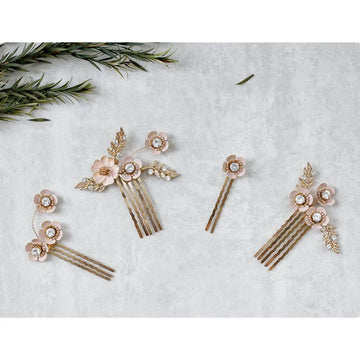 Gold Color Hair Combs Clip Flower Leaf Hairpins For Brides Head Pieces Rhinestones Headdress Bridal Jewelry Wedding Accessories Default Title